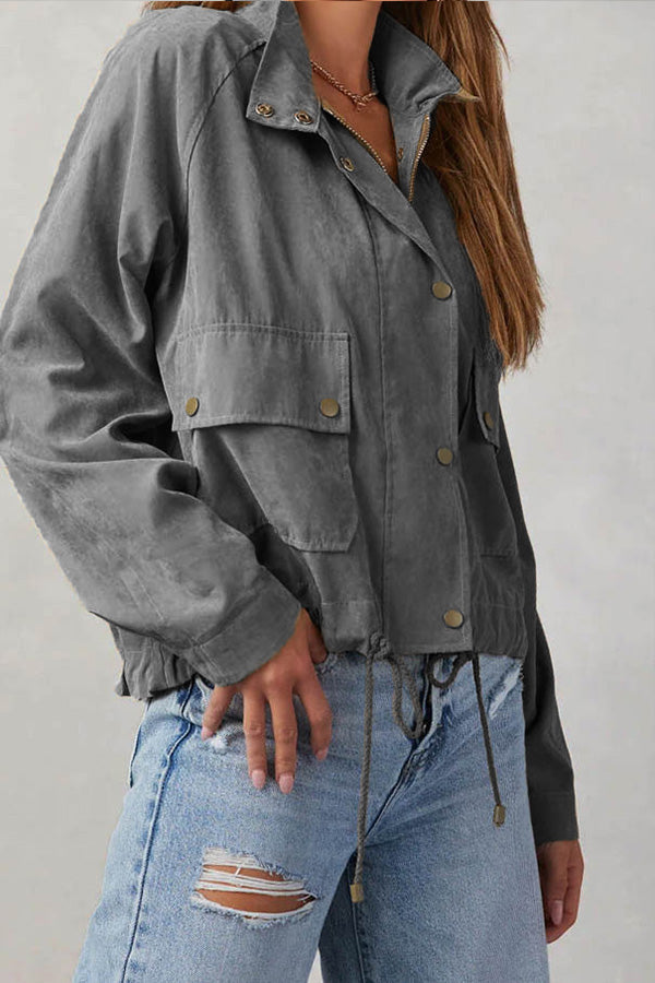 Chaqueta midi de dos bolsillos con múltiples botones y solapa de cuadros cepillados