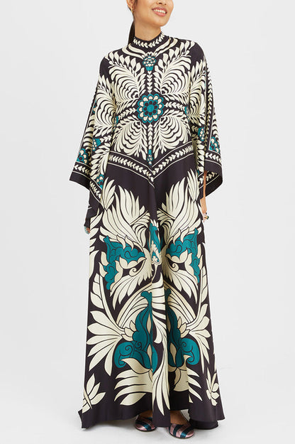 Shine The Light Unique Printed High Neck Bell Sleeve Loose Maxi Dress
