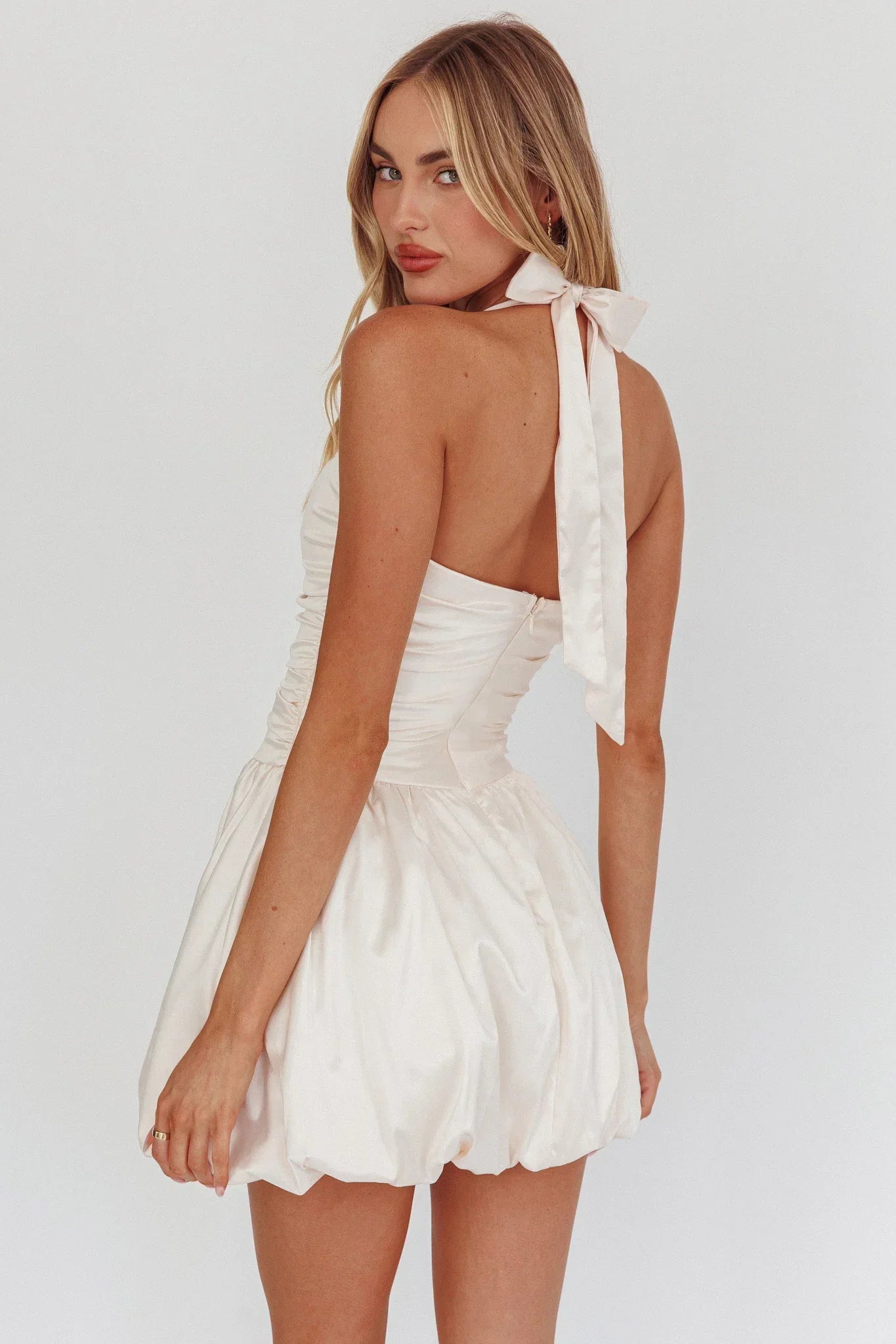 Angelico Halterneck Balloon Mini Dress Cream