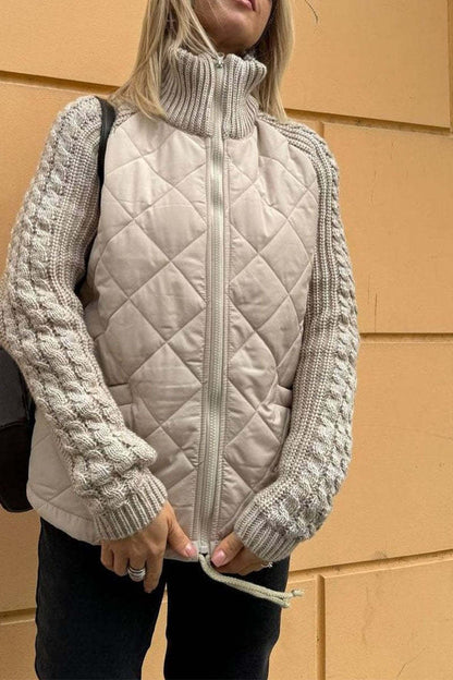 Chaqueta informal de punto con parches de color liso y cremallera para mujer