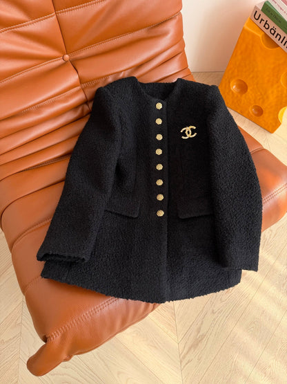 Chanel 2025 New High-end Winter Black Coat Curly Wool Fabric 328769