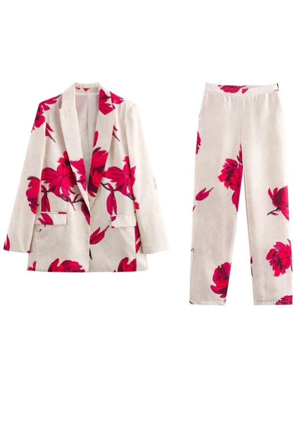 Pantalones de satén con estampado floral, cintura alta y bolsillos elásticos para asistencia especial