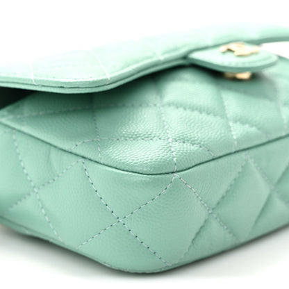Caviar Quilted Flap Phone Holder With Chain Turquoise