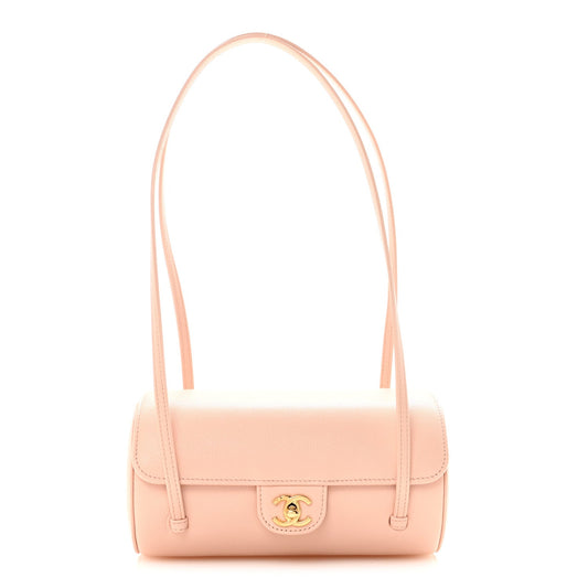 Shiny Caviar Preppy Coco Small Bowling Bag Light Pink