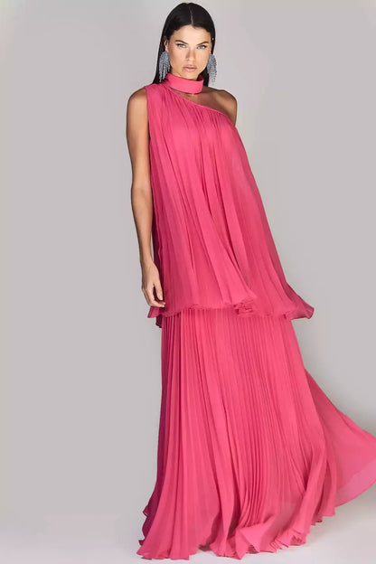 Vestido largo de gasa plisado en capas Sylvia 