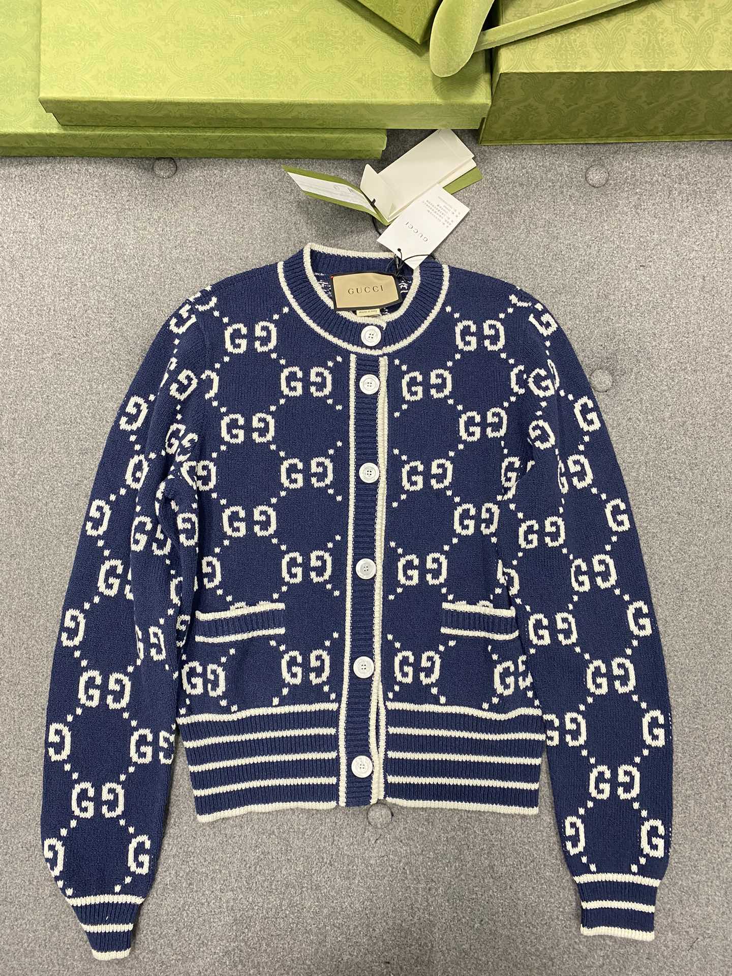 GG 25 Cardigan Navy Blue Jacquard 0039