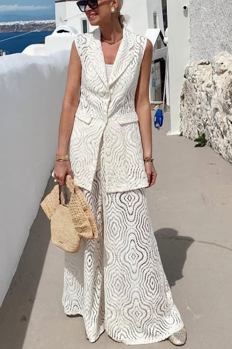 Pantalones anchos con cintura elástica y encaje único Santorini Dream