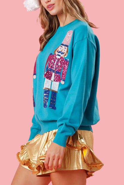 Sudadera holgada informal con cuello redondo y lentejuelas de Christmas Guards