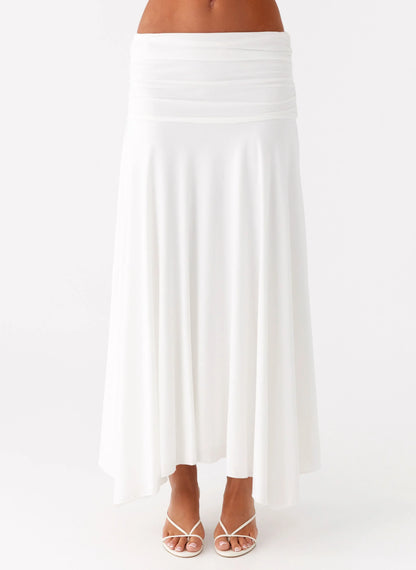 Liana Ruched Maxi Skirt - White