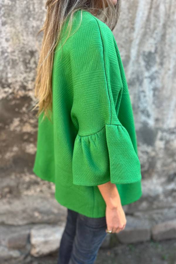 Chaqueta holgada de cuello redondo y mangas acampanadas con patchwork de moda