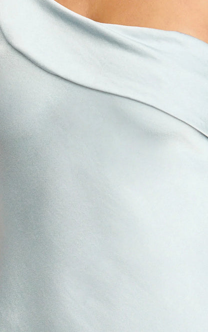 Calix Midi Dress - One Shoulder Slip Dress in Pale Blue