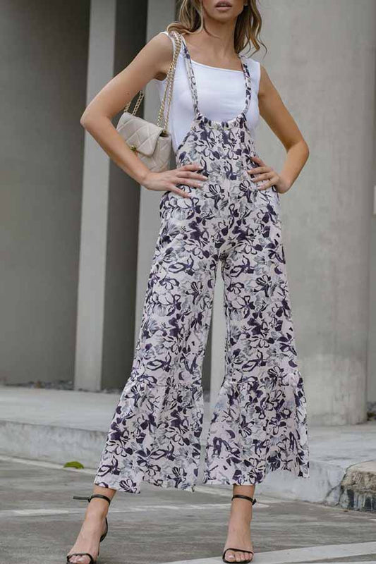 Pantalones casuales holgados de pierna ancha con estampado fino para mujer