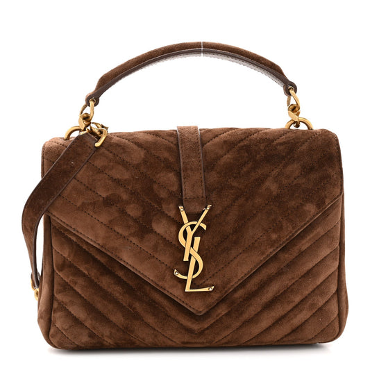 Suede Matelasse Chevron Monogram Medium College Bag Bark Brown