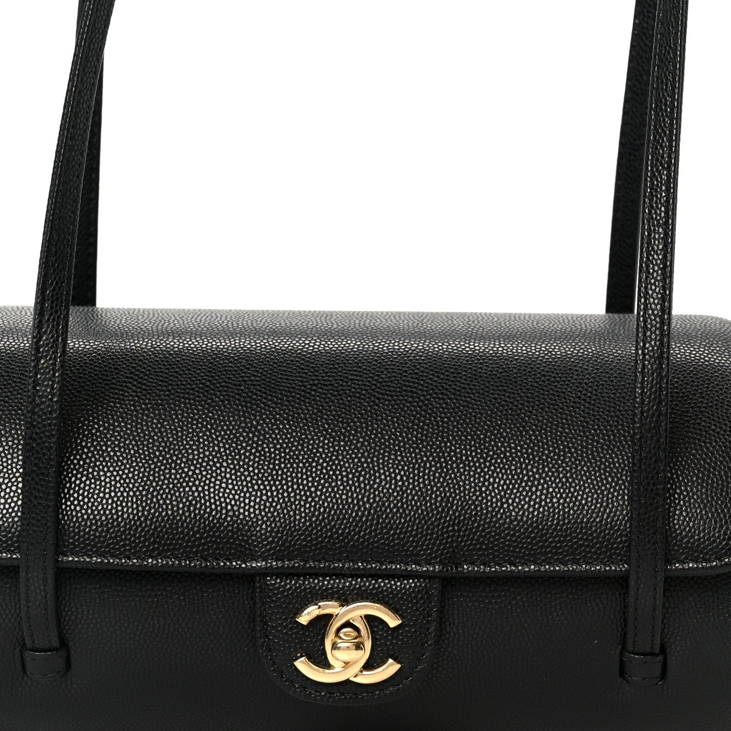 Shiny Caviar Preppy Coco Small Bowling Bag Black