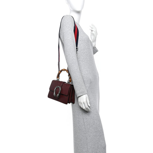 Dollar Calfskin Crystal Web Mini Dionysus Bamboo Top Handle Bag Vintage Bordeaux Black Diamond