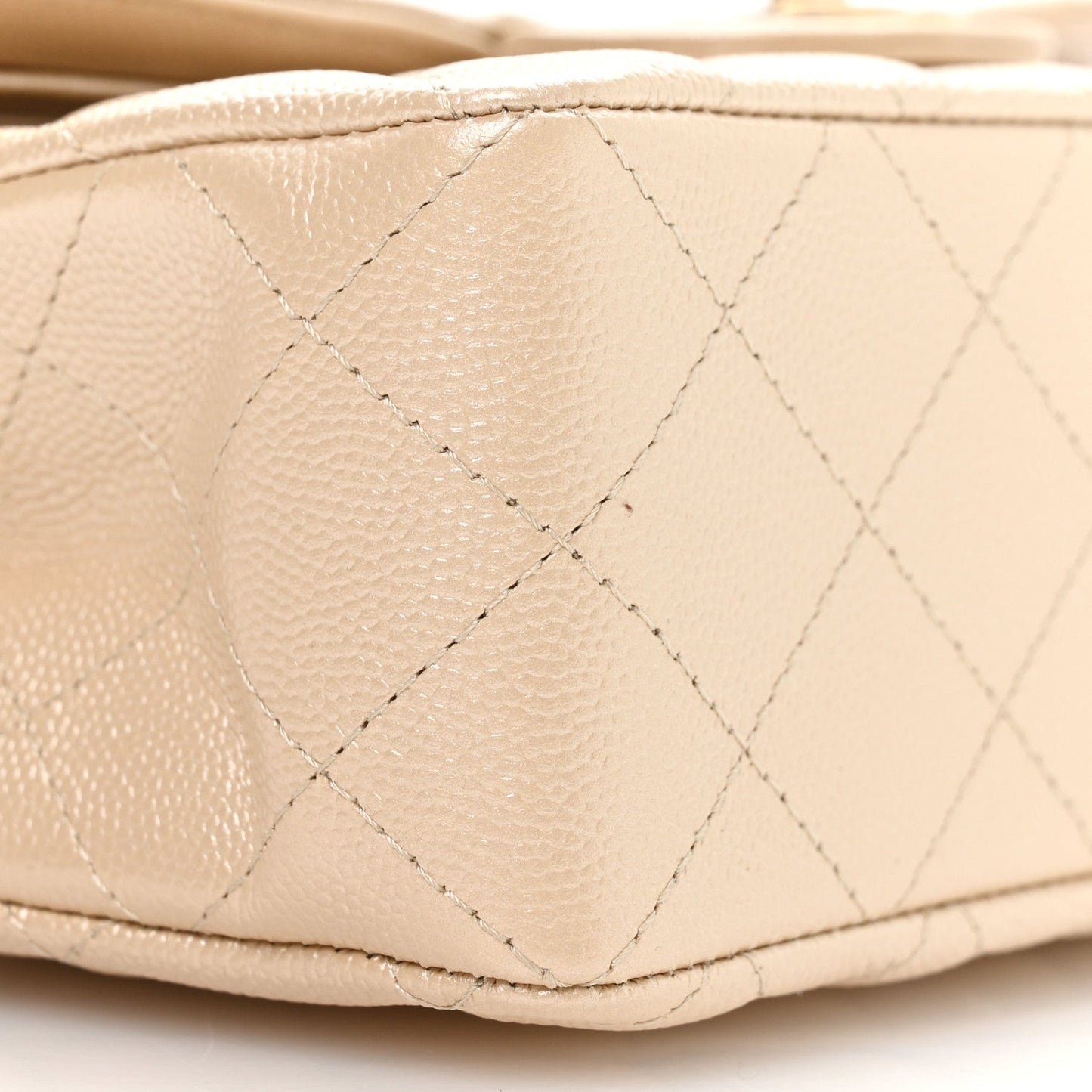 Metallic Caviar Quilted Small Double Flap Beige
