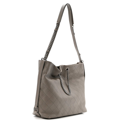 Calfskin Stitched Large Hobo Grey
