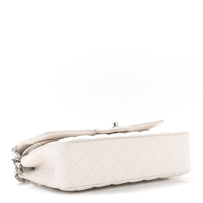 Caviar Quilted Medium Double Flap White