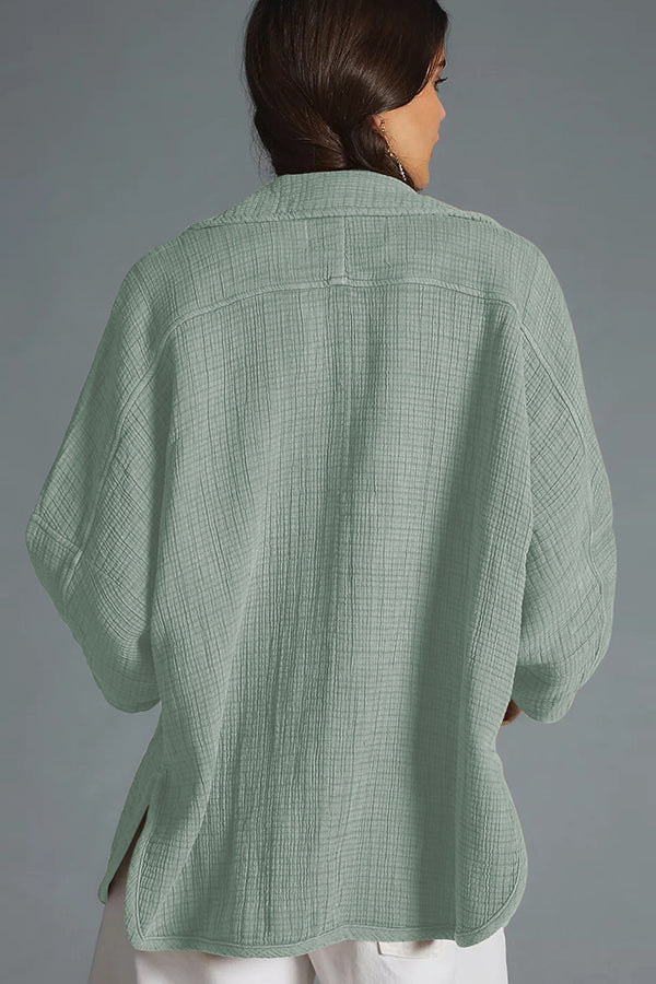 Chaqueta de punto informal de manga larga con solapa superior