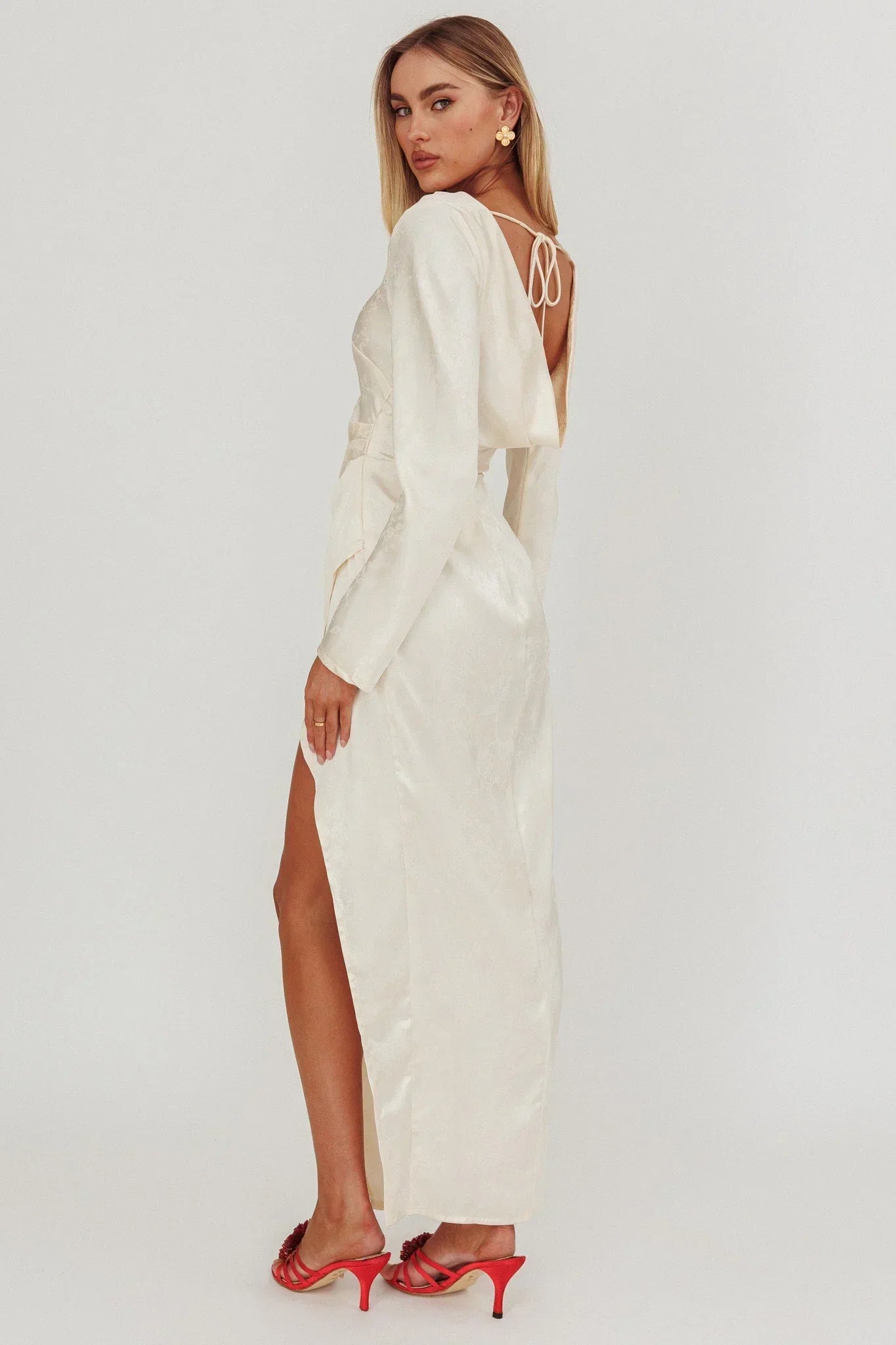 Loveland Long Sleeve Cowl Back Maxi Dress Beige