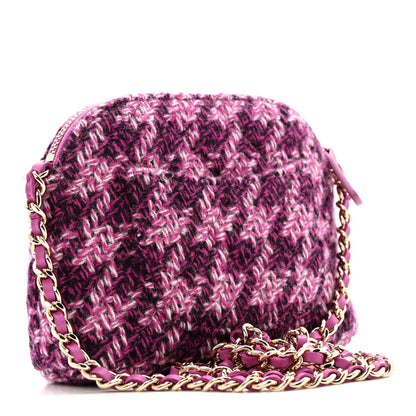 Tweed Quilted Mini Clutch With Chain Purple