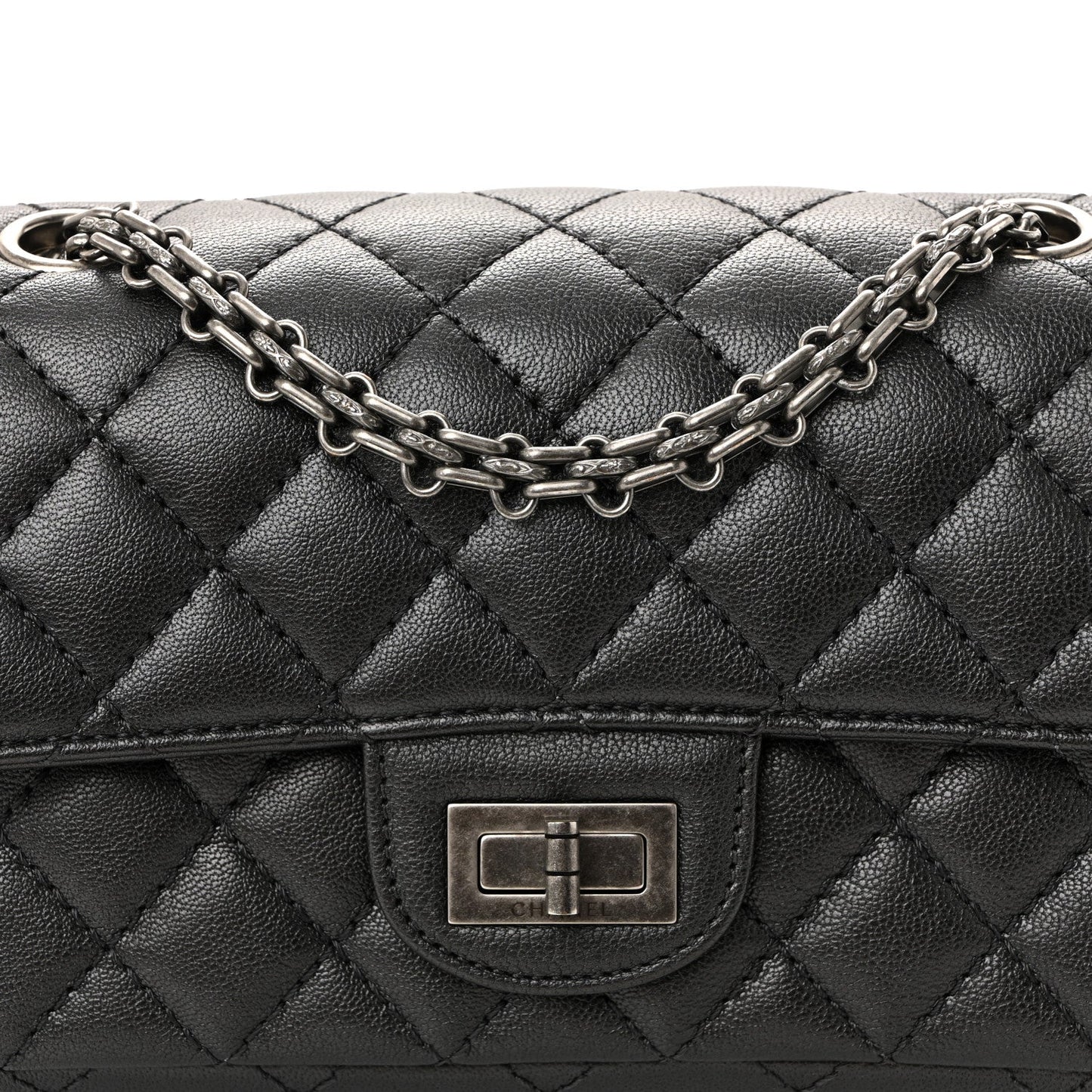 Goatskin Quilted 2.55 Reissue Mini Flap Dark Silver