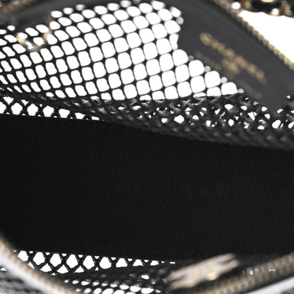 Mesh Shiny Lambskin Clutch With Chain Black