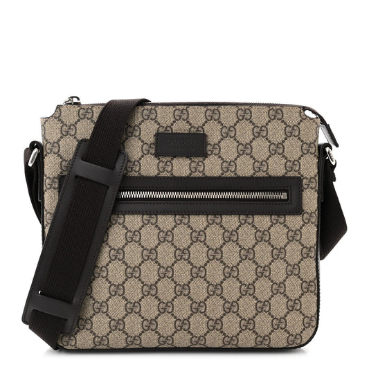 GG Supreme Monogram Selleria Calfskin Small Flat Messenger Bag Beige Ebony Cocoa Marrone Scuro