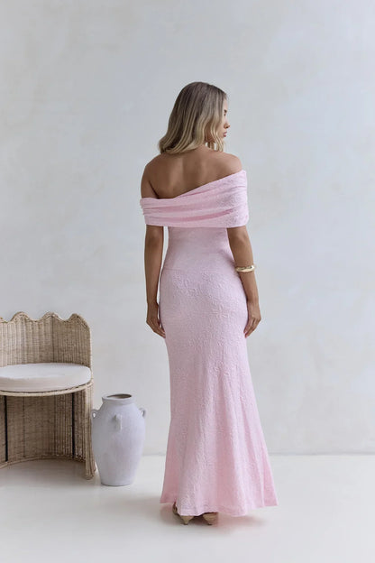 Sea And Selfies Off Shoulder Maxi Dress Pink