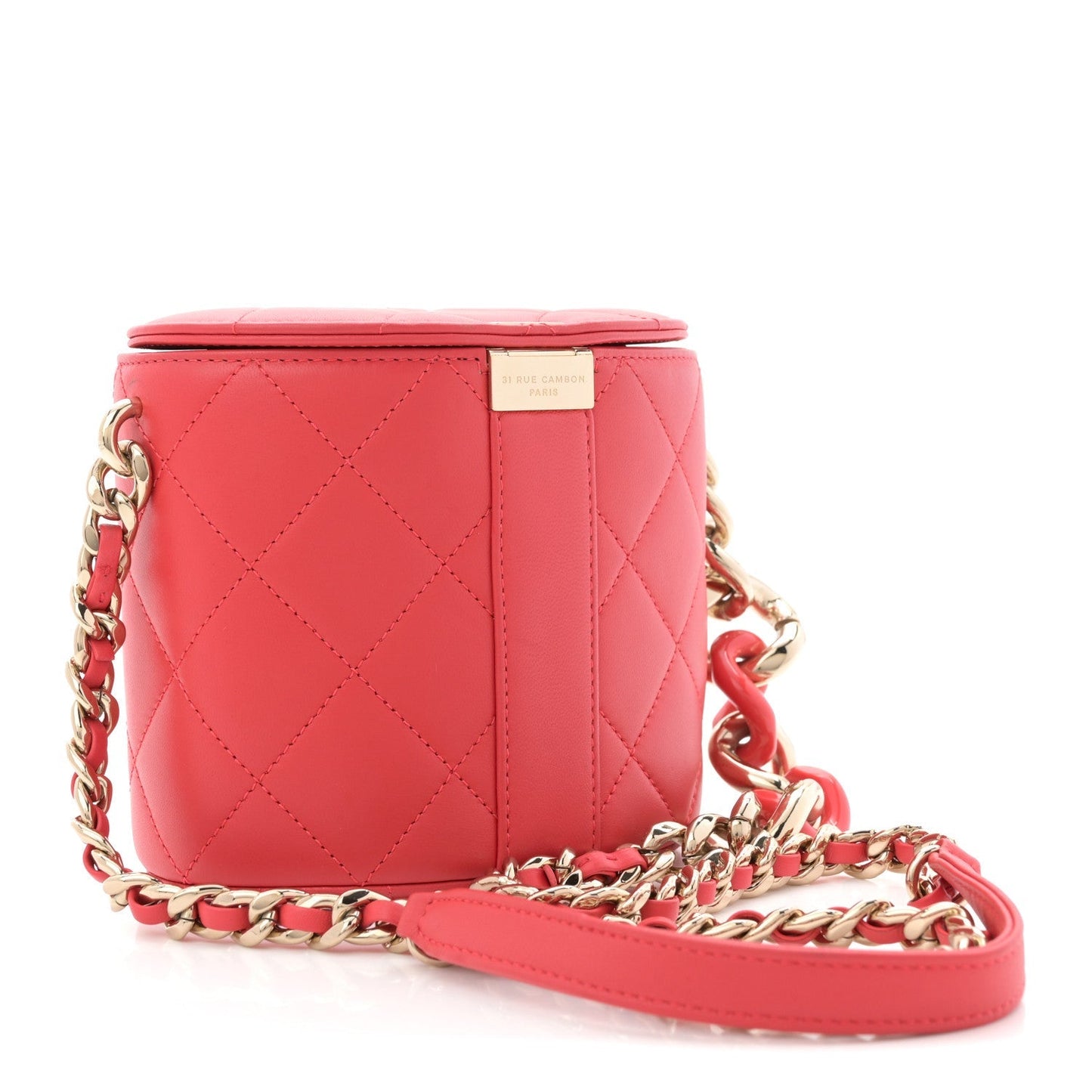 Lambskin Resin Elegant Chain Vanity Case Red