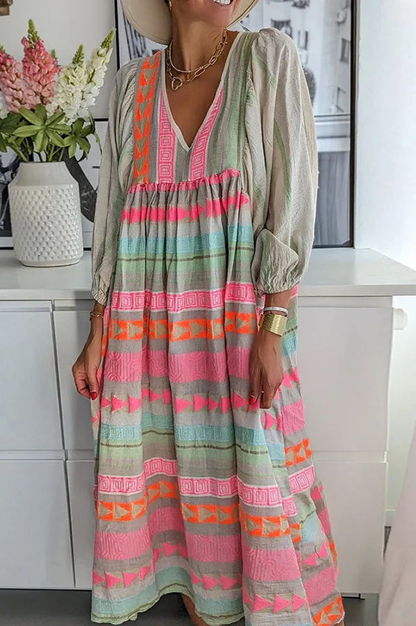 Vestido midi acampanado con estampado geométrico en bloques de color de Whisked Away