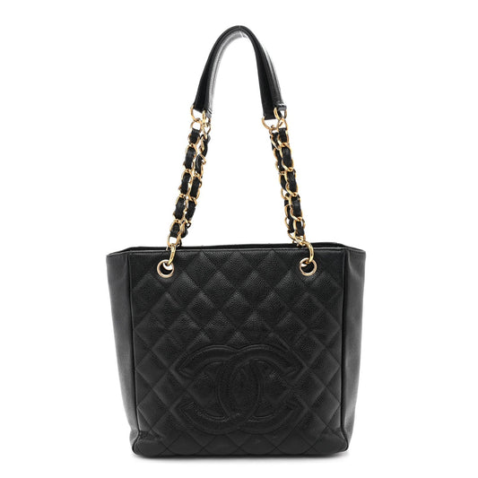Caviar Quilted Petit Shopping Tote PST Black