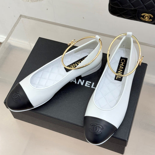 CC 26C Ribbon Double C Camellia Mary Jane White Black Lambskin
