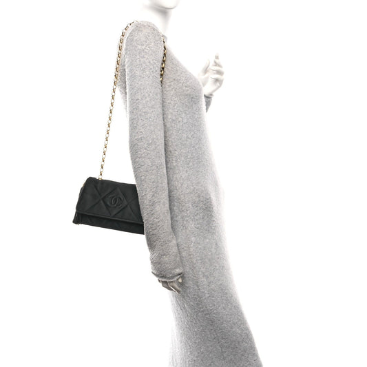 Satin Diamond Quilted Tassel CC Small Flap Bag Black