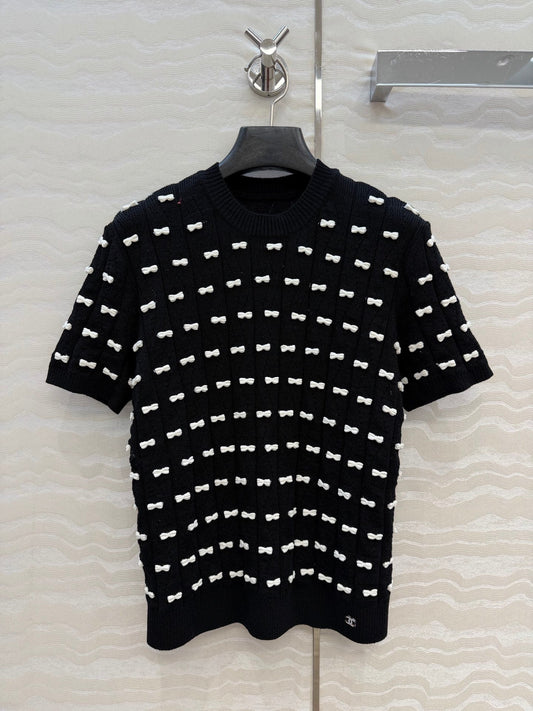 CC 26 Short-Sleeved Top Black White Knit 342788