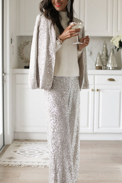 Blazer holgado de fiesta con solapa de lentejuelas y detalle especial