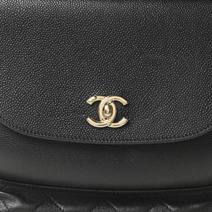 Sheepskin Caviar Quilted Medium Shopping Tote Black