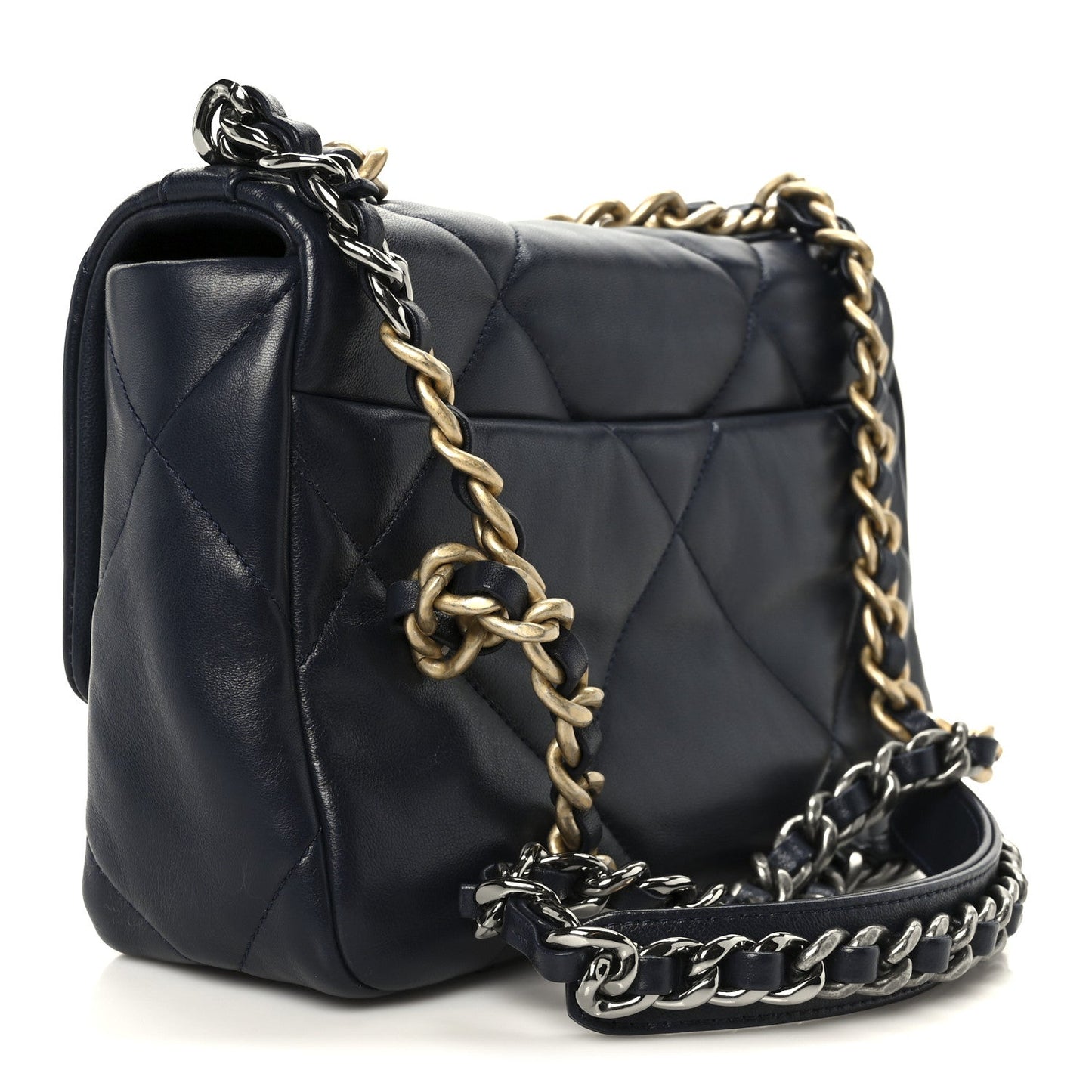 Lambskin Quilted Medium Chanel 19 Flap Navy Blue