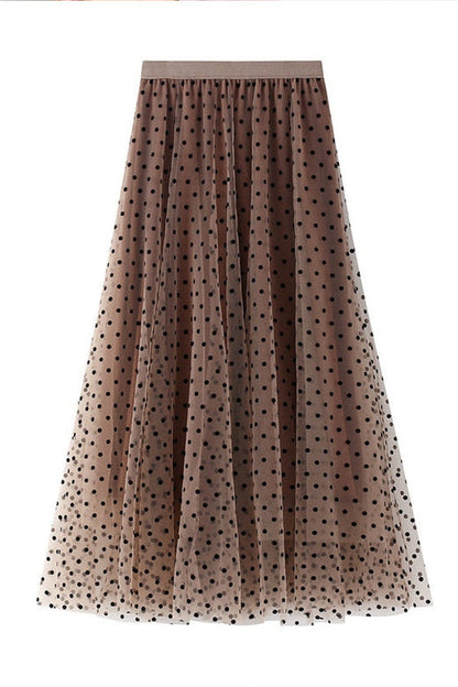 Vestido princesa con falda de gasa de cintura alta y lunares