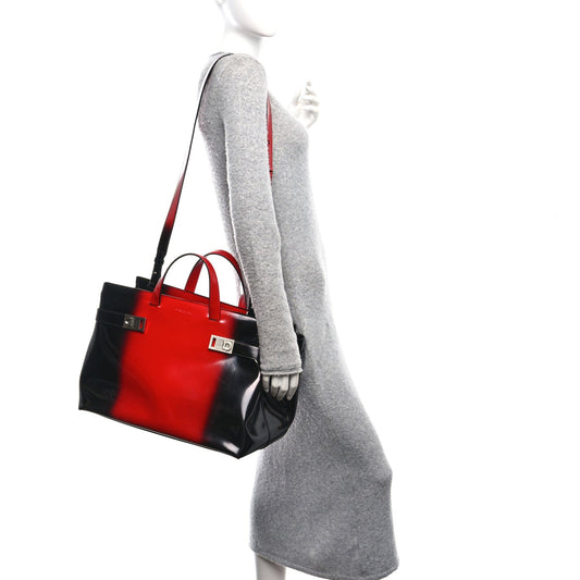 Smooth Airbrushed Calfskin XL Gancini Buckles Tote Bag Flame Red Black