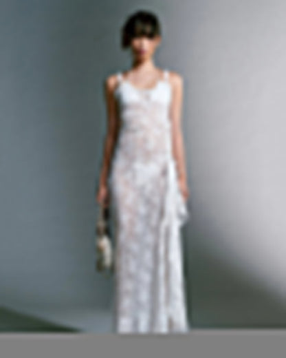 Sexy Fashionable Lace Suspender Stitching Backless Long Dress