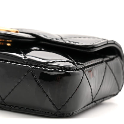 Patent Enamel Quilted Coco Hearts Clutch With Chain Black