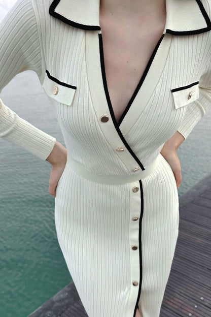 Vestido midi de punto con cuello en V asimétrico Sharon 