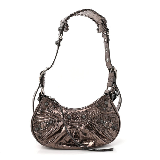 Metallic Agneau Arena Le Cagole Shoulder Bag XS  Dark Bronze