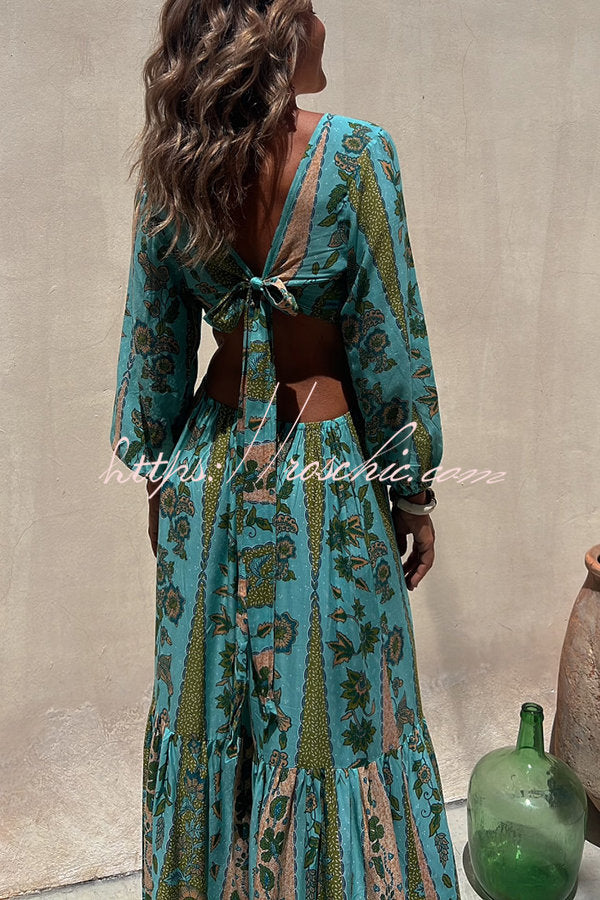 Surprised By You Printed Side Cutout Elastic Waist Maxi Dress