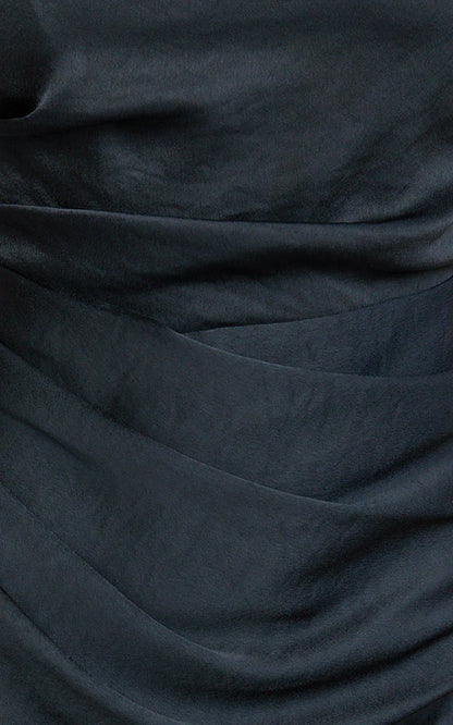 Rumi Midi Dress - Rushed Bodiest Satin Dress in Navy