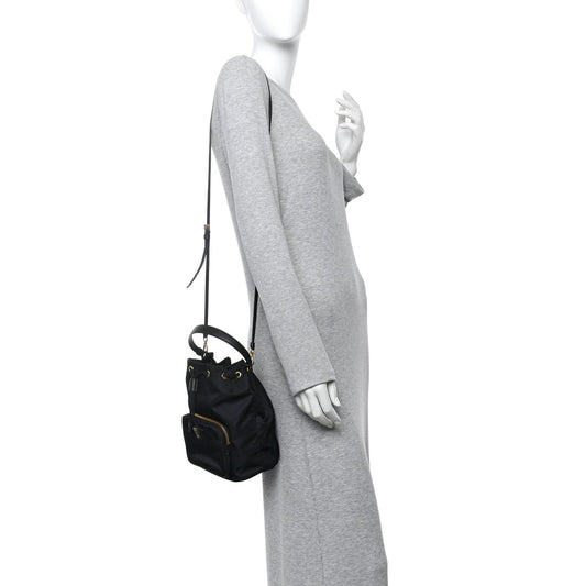 Saffiano Tessuto Nylon Mini Bucket Crossbody Bag Black