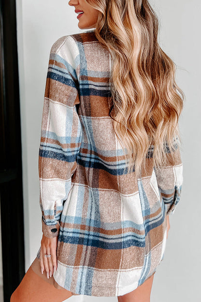 Chaqueta midi de dos bolsillos con múltiples botones y solapa de cuadros cepillados
