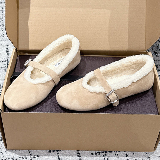 Alaia 2025 Ballet Flat Beige White Suede Wool 558671