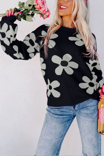 Suéter de punto de manga larga con estampado floral